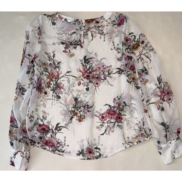 Forever21 Women's Floral Blouse Long Sleeve Semi Sheer - Small - Picture 5 of 8